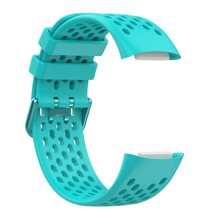 Soft Silicone Sport Replacement Watch Strap with Breathable Holes for Fitbit Charge 6 / 5 - Teal