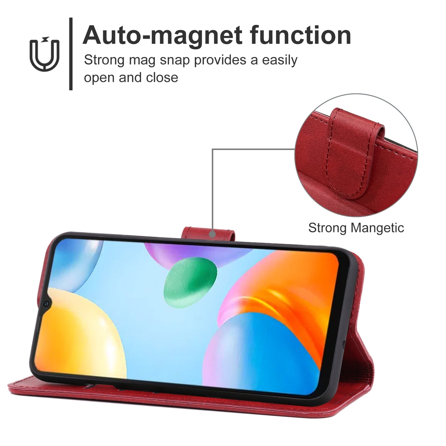 Leather Phone Case For Xiaomi Poco C40(Red)