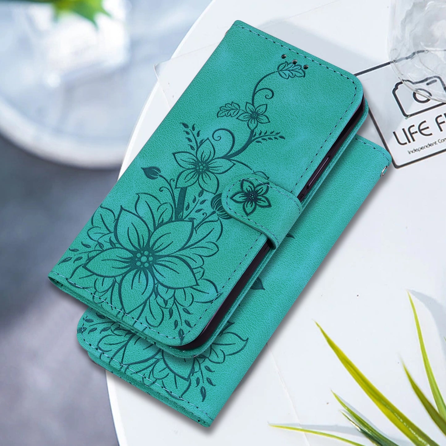 For Xiaomi Poco M6 Pro 4G Lily Embossed Leather Phone Case(Green)