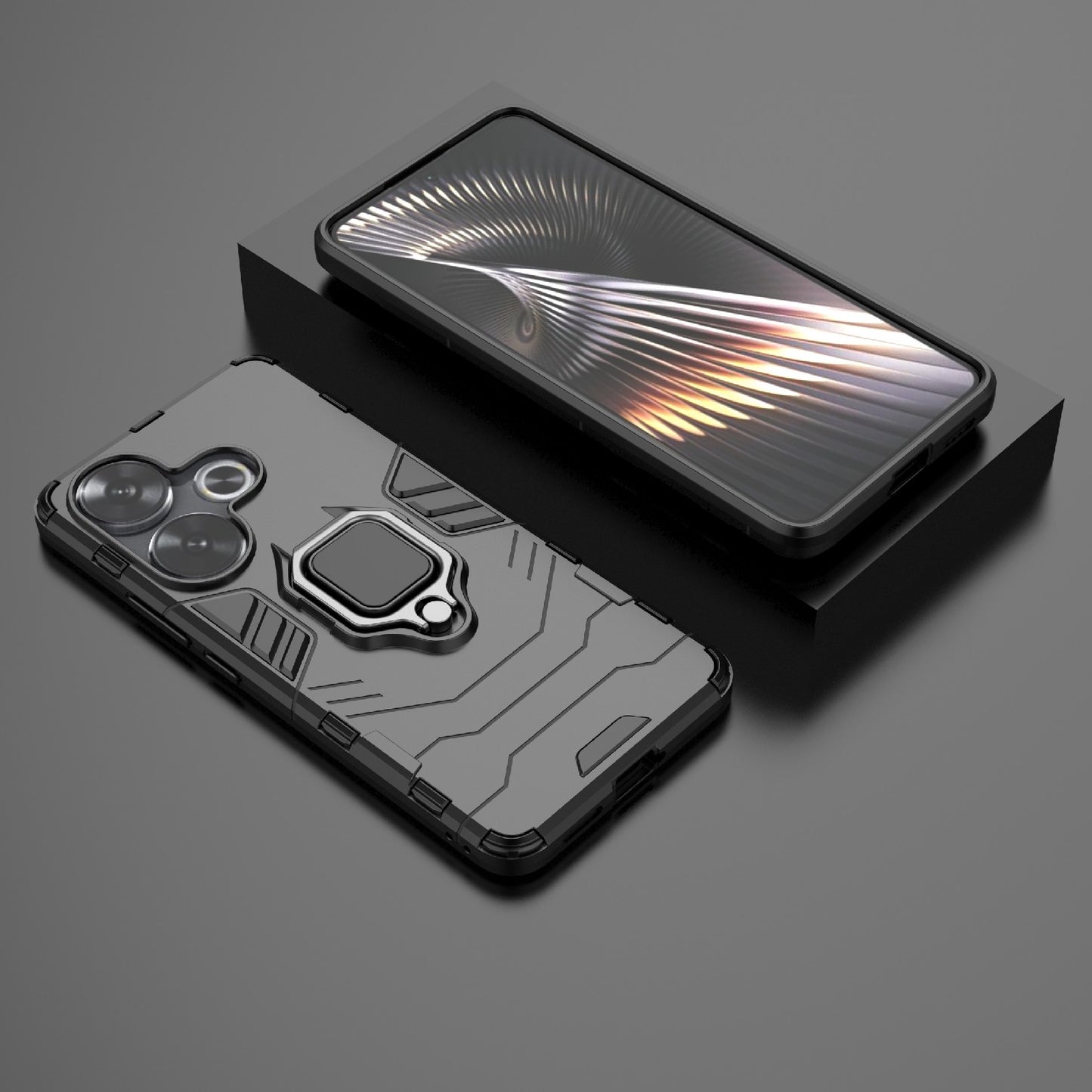 For Xiaomi Poco F6 Shockproof PC + TPU Holder Phone Case(Black)