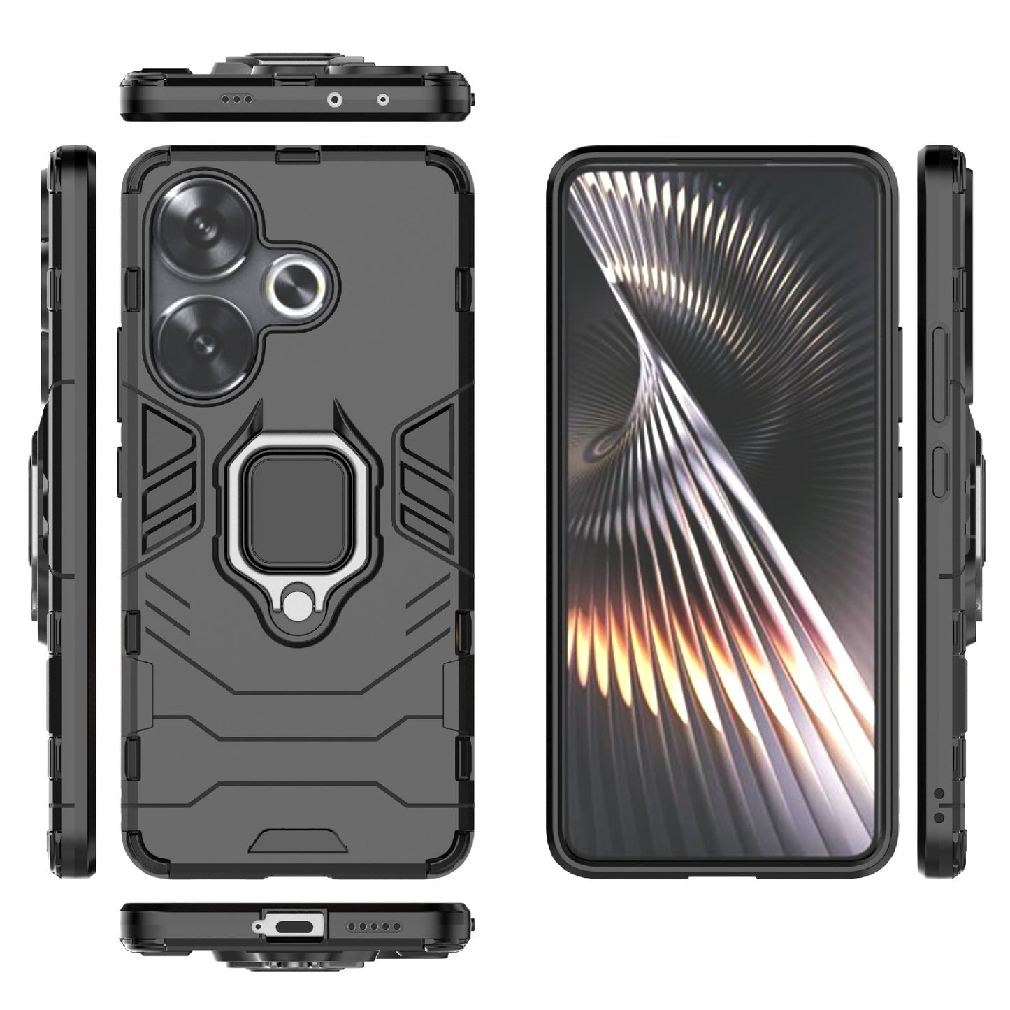 For Xiaomi Poco F6 Shockproof PC + TPU Holder Phone Case(Black)