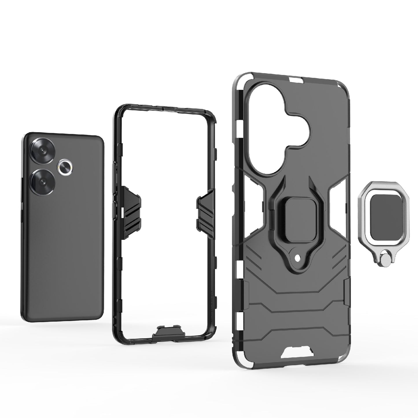 For Xiaomi Poco F6 Shockproof PC + TPU Holder Phone Case(Black)