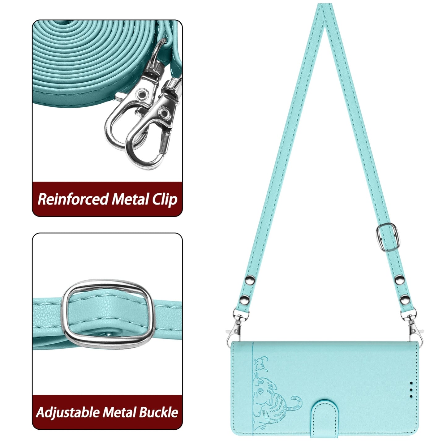 For Xiaomi POCO F6 5G Cat Rat Embossed Pattern RFID Leather Phone Case with Lanyard(Mint Green)