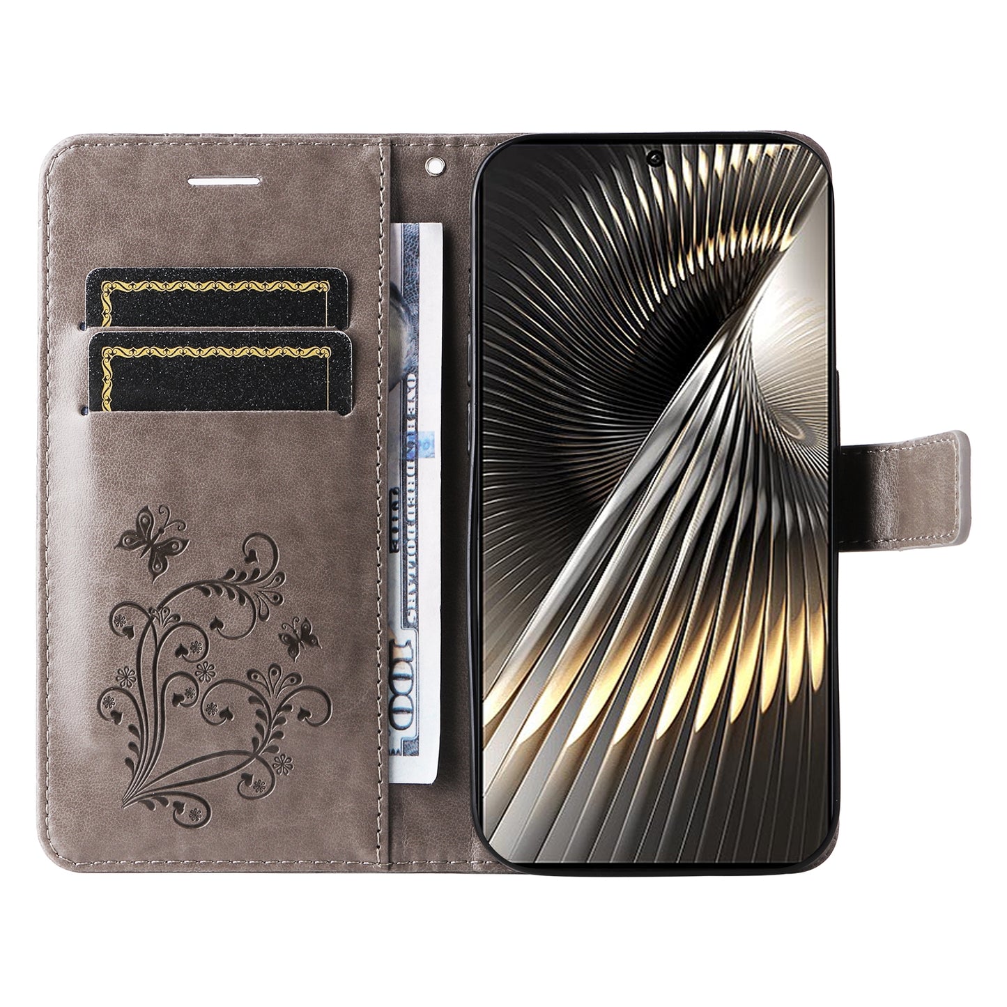 For Xiaomi Poco F6 3D Butterfly Embossed Pattern Flip Leather Phone Case(Grey)