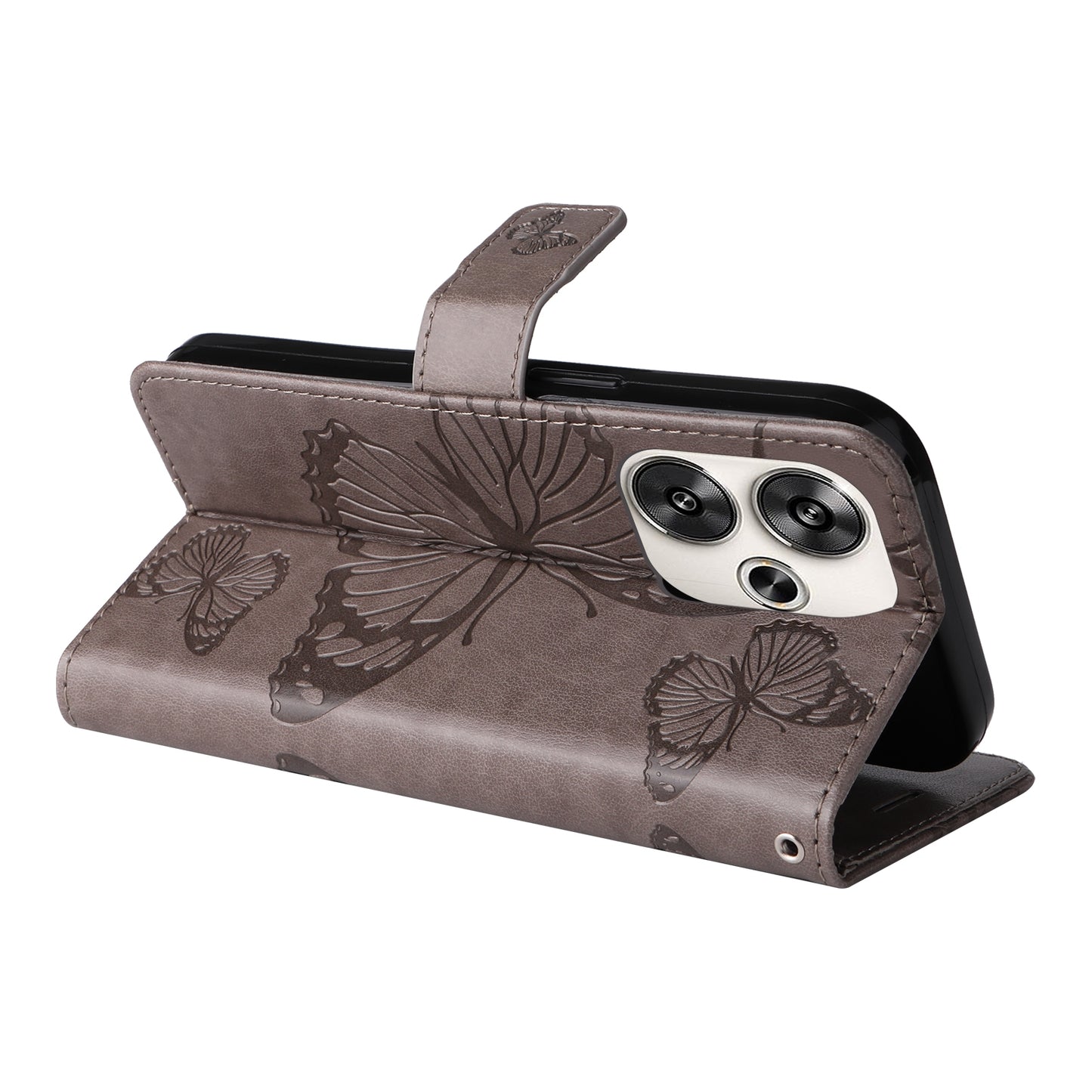 For Xiaomi Poco F6 3D Butterfly Embossed Pattern Flip Leather Phone Case(Grey)