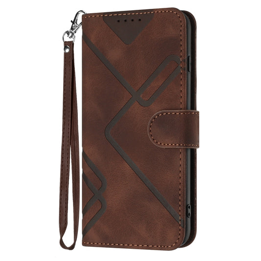 For Redmi Turbo 3 / Xiaomi Poco F6 Line Pattern Skin Feel Leather Phone Case(Coffee)