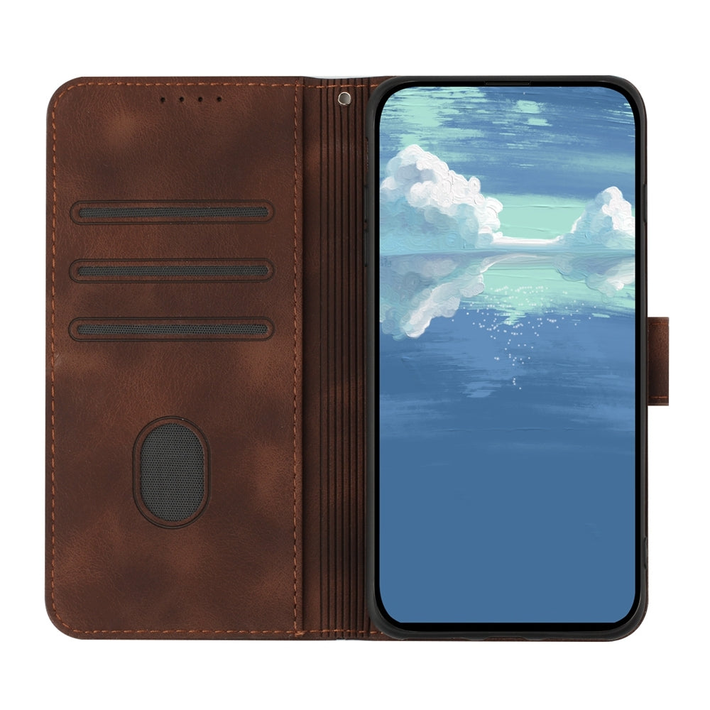For Redmi Turbo 3 / Xiaomi Poco F6 Line Pattern Skin Feel Leather Phone Case(Coffee)