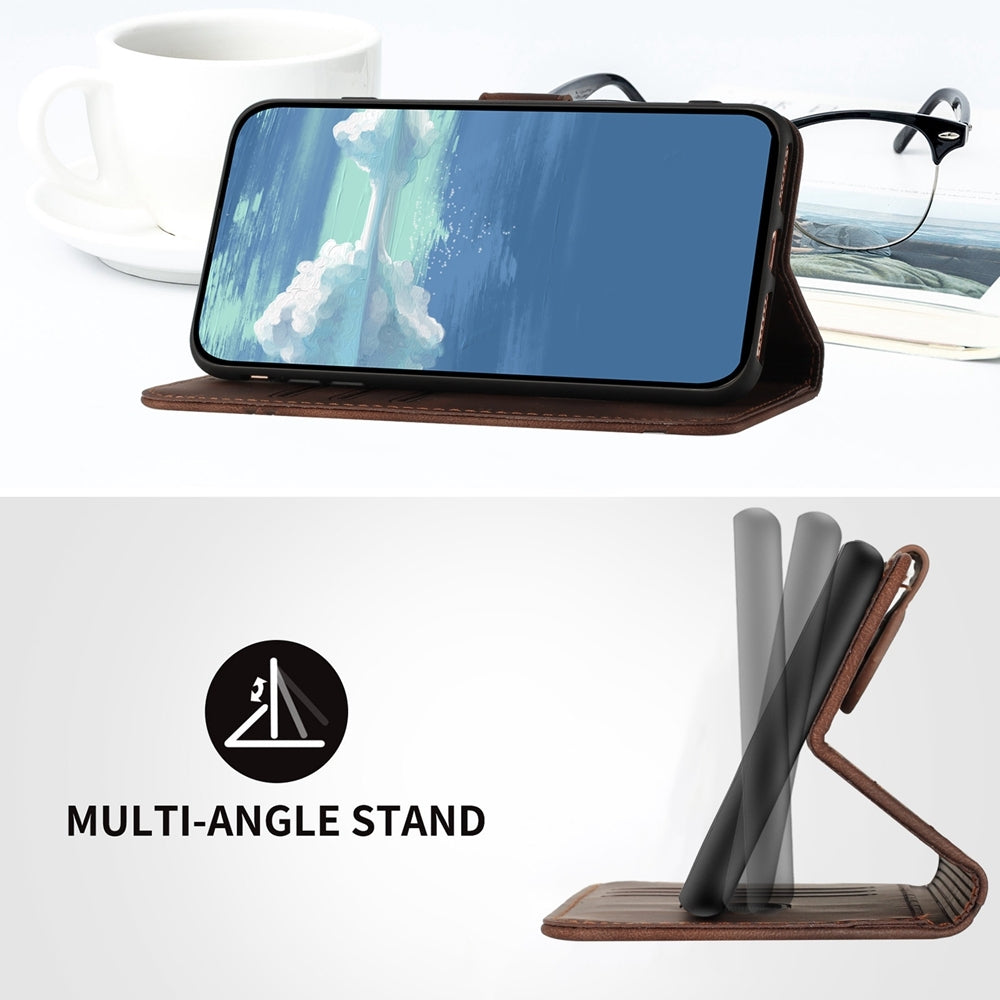 For Redmi Turbo 3 / Xiaomi Poco F6 Line Pattern Skin Feel Leather Phone Case(Coffee)