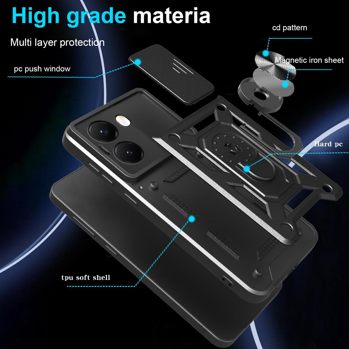 For Xiaomi Poco X7 Pro 5G Global Sliding Camera Cover Design TPU Hybrid PC Phone Case(Mint Green)