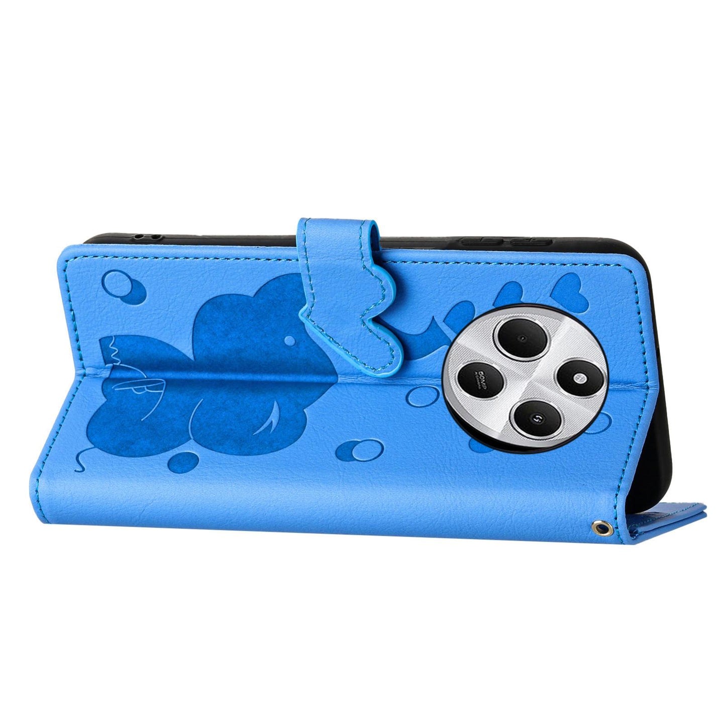 For Xiaomi Poco C75 Cartoon Elephant Embossed Leather Phone Case(Blue)