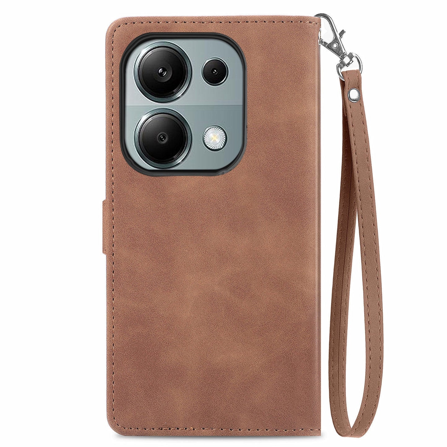 For Xiaomi Poco M6 Pro 4G Embossed Flower Zipper Leather Phone Case(Brown)