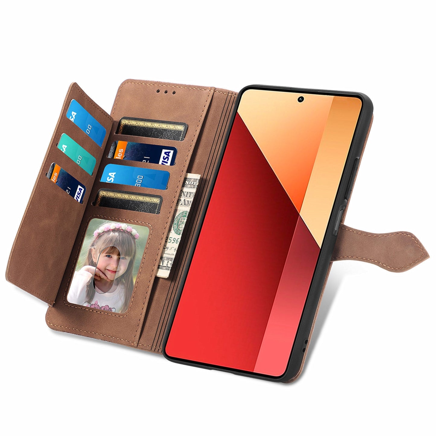 For Xiaomi Poco M6 Pro 4G Embossed Flower Zipper Leather Phone Case(Brown)