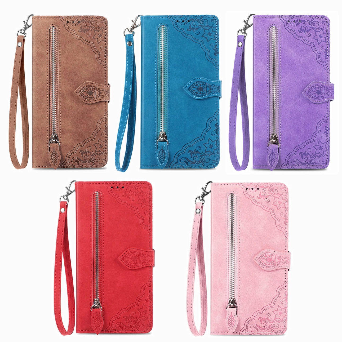 For Xiaomi Poco M6 Pro 4G Embossed Flower Zipper Leather Phone Case(Brown)