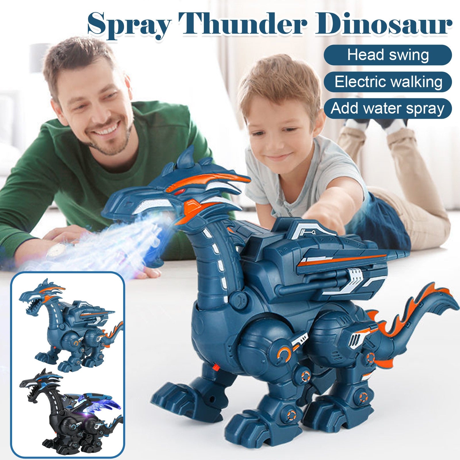 Electric Mechanical Dinosaur Toy Simulation Animal Toy Multifunctional Sound And Light Toy, Style:  Spray Dark Black