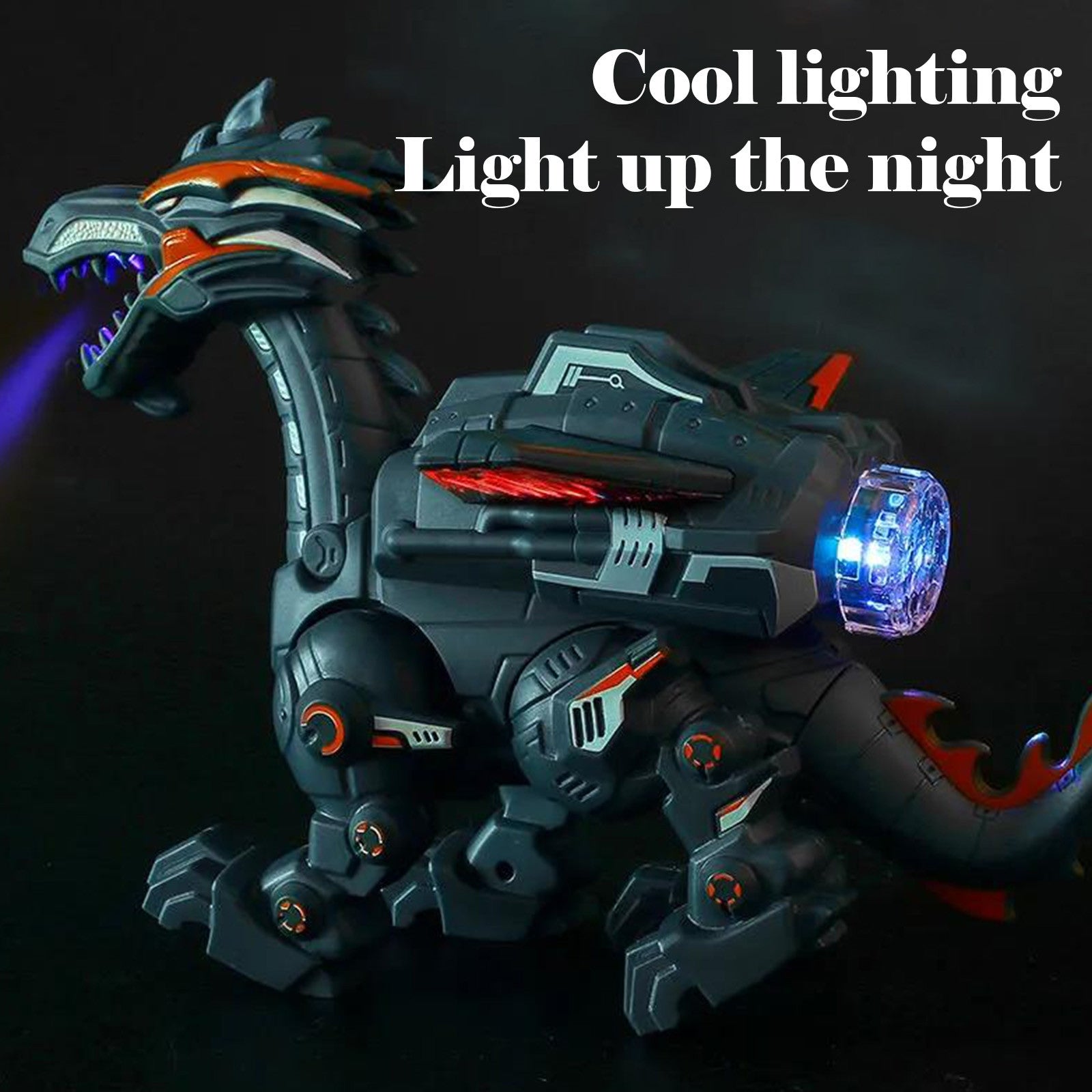 Electric Mechanical Dinosaur Toy Simulation Animal Toy Multifunctional Sound And Light Toy, Style:  Spray Dark Black