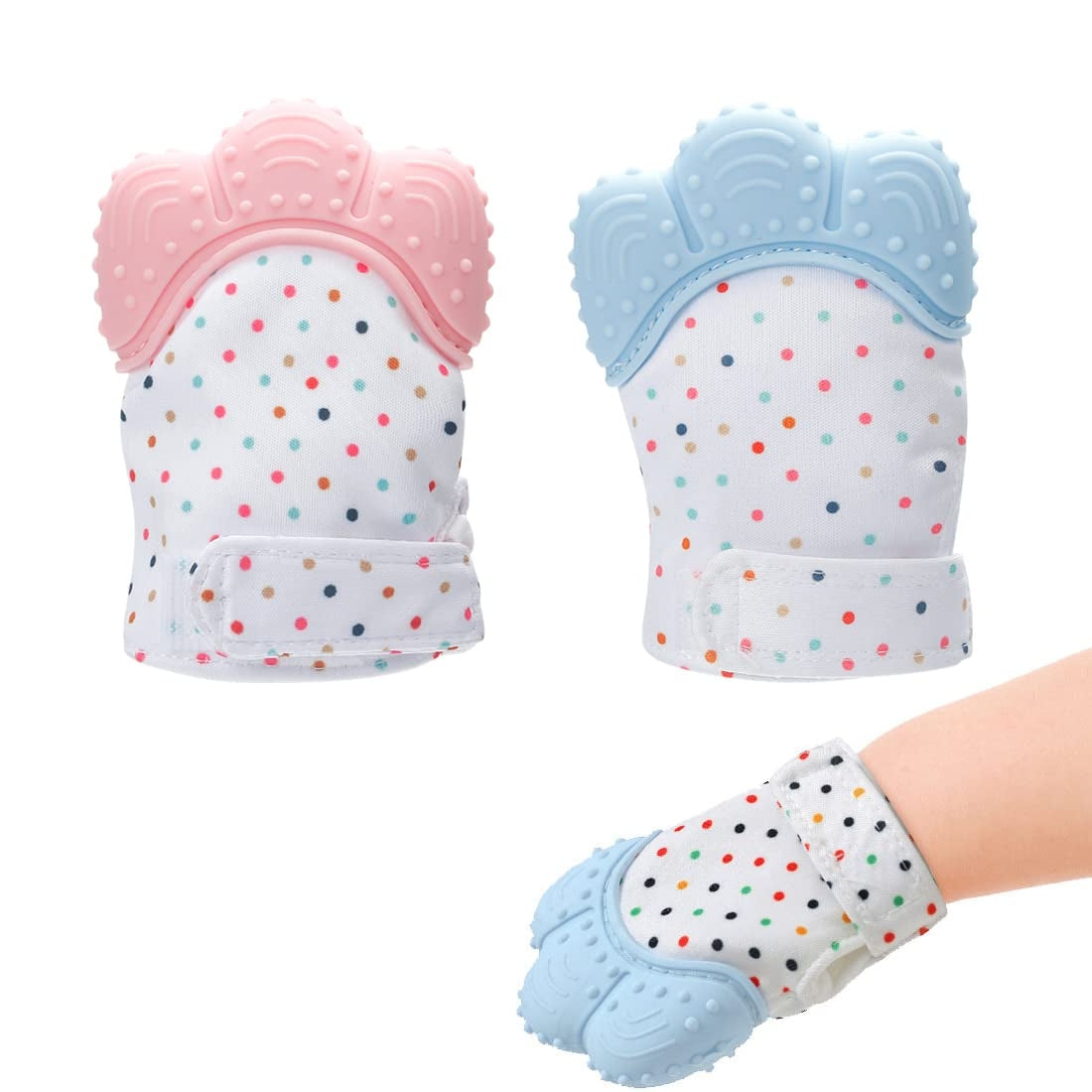 Baby Teething Gloves Anti bite Silicone Teething Ring Toys(Pink)