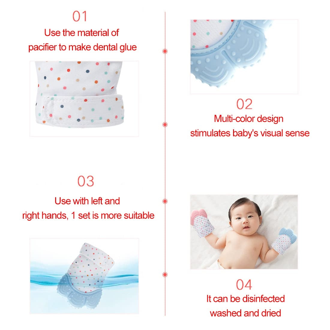 Baby Teething Gloves Anti bite Silicone Teething Ring Toys(Pink)