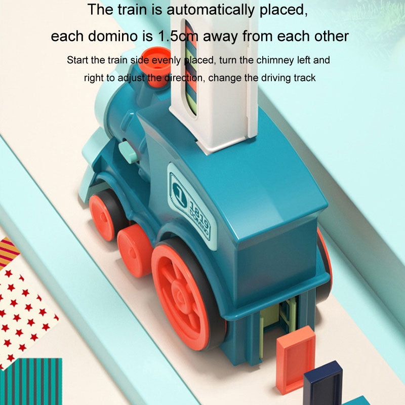 Children Dominoes Toy Train Electrical Music Light Train Automatic Casting Tokens Toy(Pink)