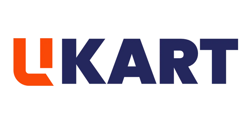 Bold UKART logo with orange and dark blue letters on transparent background